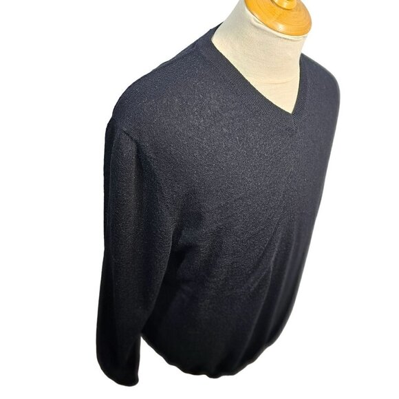 Y2K Joseph Abboud Black V Neck Sweater Mens XLT Extra Fine Merino Wool Pullover - Picture 1 of 5